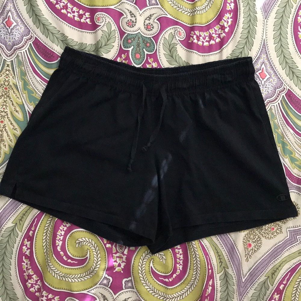 Black Cotton Drawstring Athletic Shorts